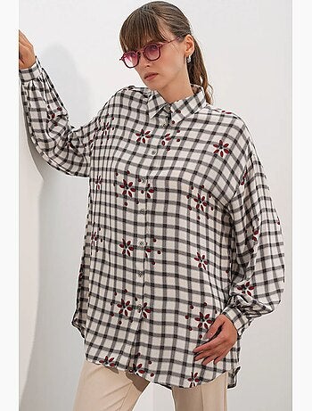 Camisa larga de crepé a cuadros bdart