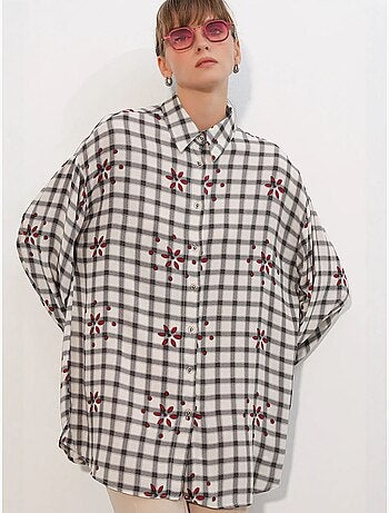Camisa larga de crepé a cuadros bdart