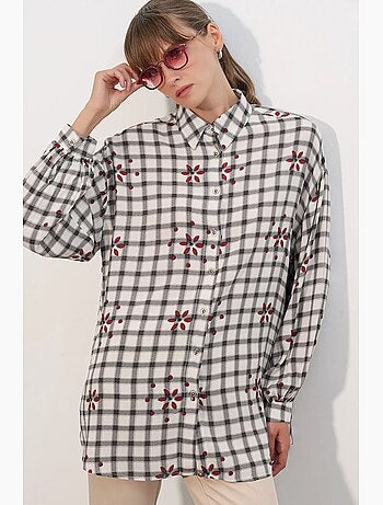 Camisa larga de crepé a cuadros bdart