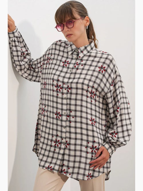 Camisa larga de crepé a cuadros bdart - Kiabi Camisa larga de crepé a cuadros bdart - Kiabi