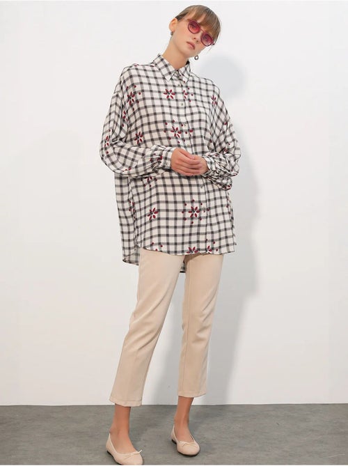 Camisa larga de crepé a cuadros bdart - Kiabi Camisa larga de crepé a cuadros bdart - Kiabi