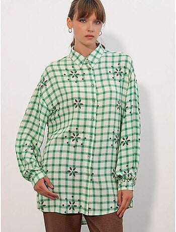 Camisa larga de crepé a cuadros bdart