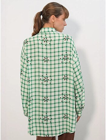 Camisa larga de crepé a cuadros bdart