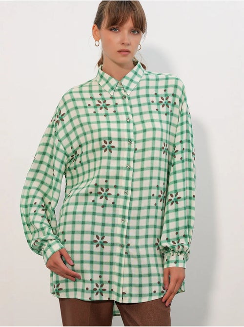 Camisa larga de crepé a cuadros bdart - Kiabi Camisa larga de crepé a cuadros bdart - Kiabi