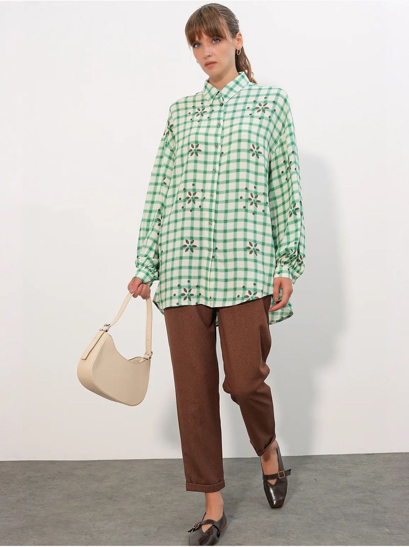Camisa larga de crepé a cuadros bdart Verde menta - Kiabi