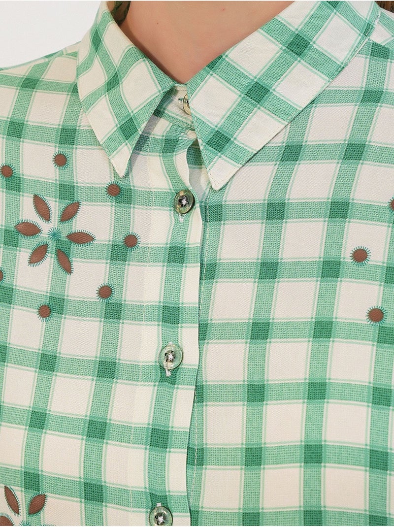 Camisa larga de crepé a cuadros bdart Verde menta - Kiabi