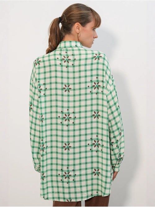 Camisa larga de crepé a cuadros bdart - Kiabi Camisa larga de crepé a cuadros bdart - Kiabi