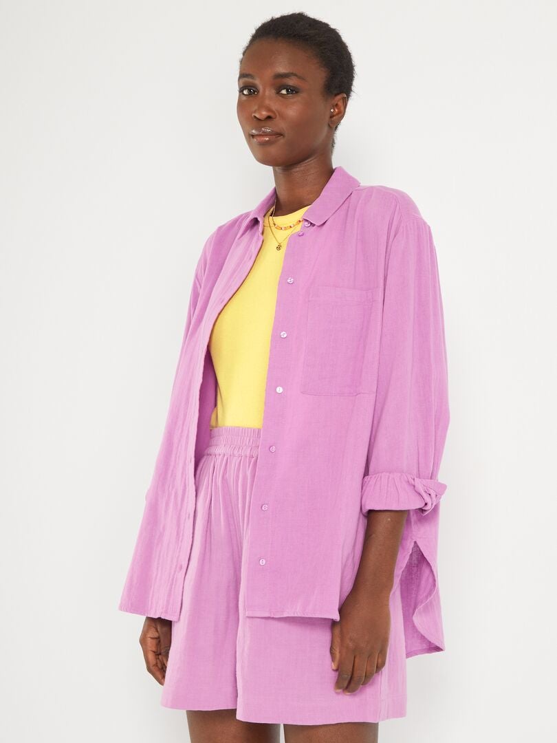 Camisa larga de gasa de algodón rosa iris - Kiabi