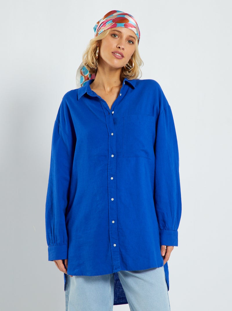 Camisa larga de lino azul - Kiabi