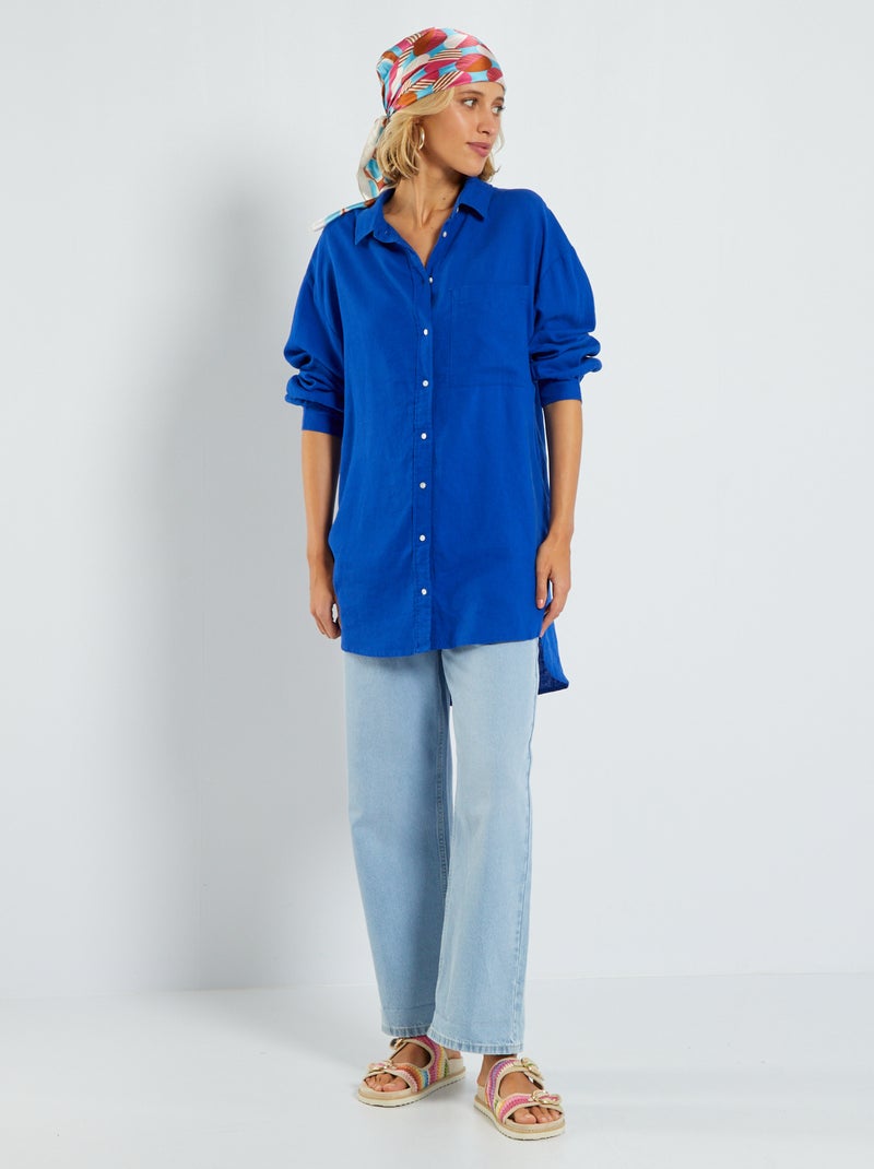 Camisa larga de lino azul - Kiabi