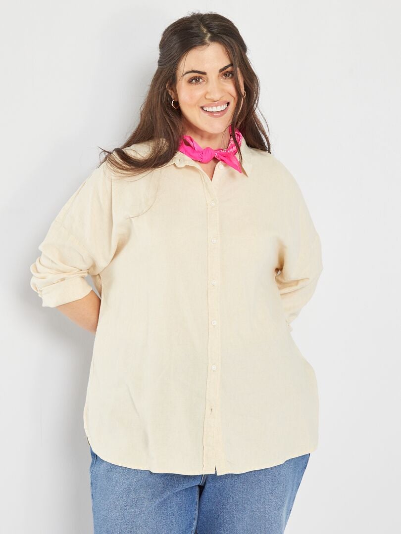 Camisa larga de lino beige - Kiabi