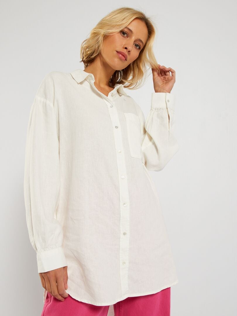 Camisa larga de lino Blanco - Kiabi