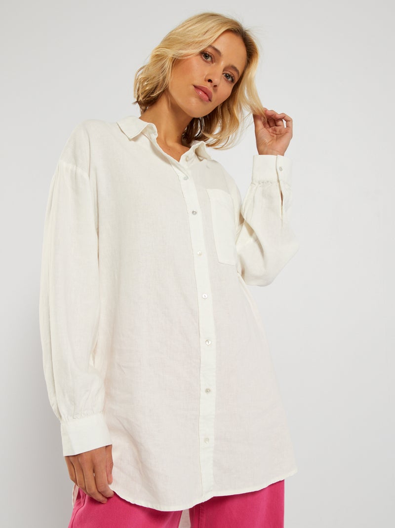Camisa larga de lino Blanco - Kiabi