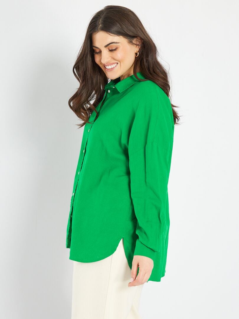Camisa larga de lino verde flúor - Kiabi
