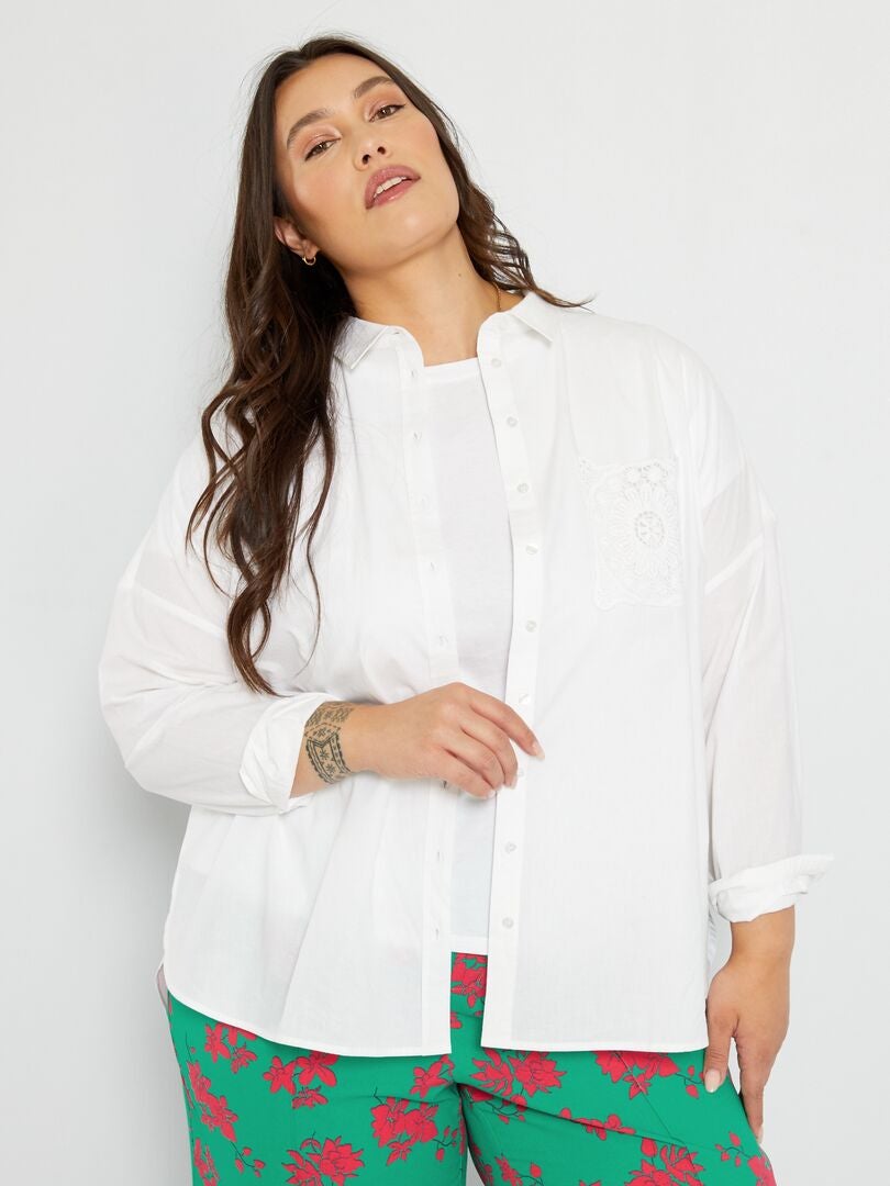 Camisa larga de popelina Blanco - Kiabi