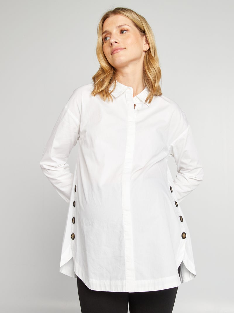 Camisa larga de premamá de algodón blanco - Kiabi