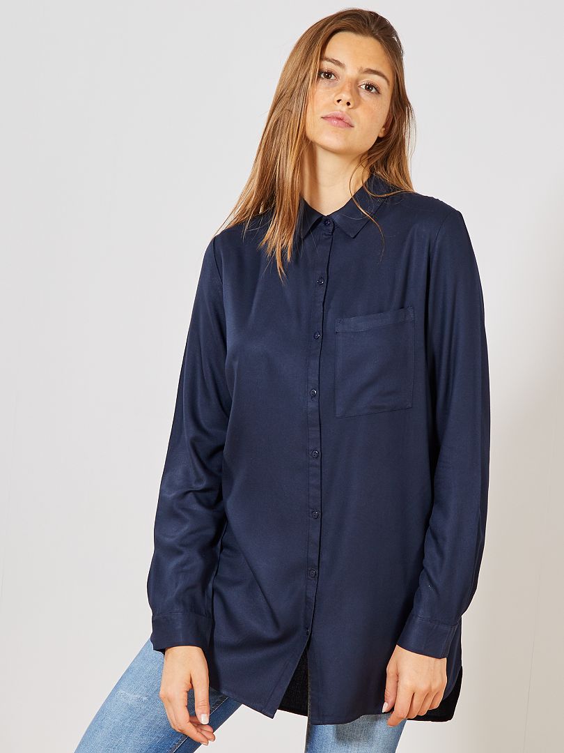 Camisa larga estilo túnica azul - Kiabi
