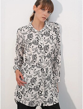 Camisa larga larga de crepé de viscosa floral con cinturón bdart