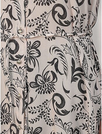 Camisa larga larga de crepé de viscosa floral con cinturón bdart