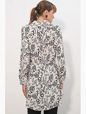 Camisa larga larga de crepé de viscosa floral con cinturón bdart