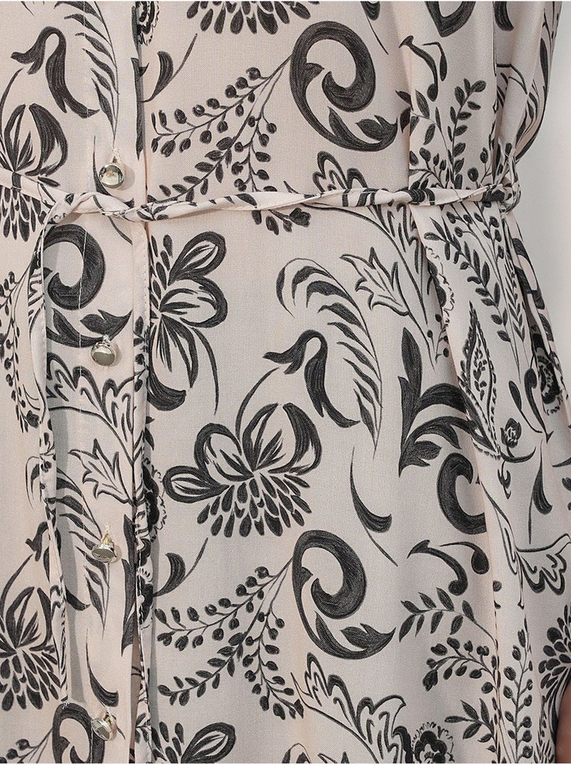 Camisa larga larga de crepé de viscosa floral con cinturón bdart Blanco roto - Kiabi