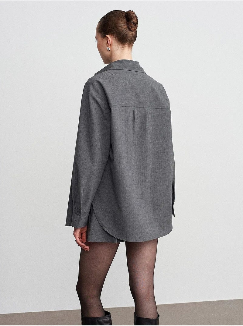 Camisa larga larga de tejido con manga larga y bolsillo dilvin Gris negro - Kiabi
