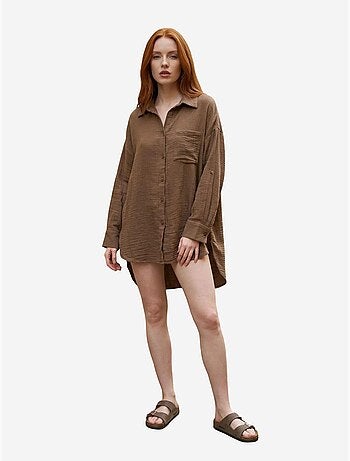 Camisa larga larga texturizada de corte oversize con cierre de botones my fashion
