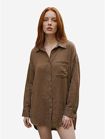 Camisa larga larga texturizada de corte oversize con cierre de botones my fashion