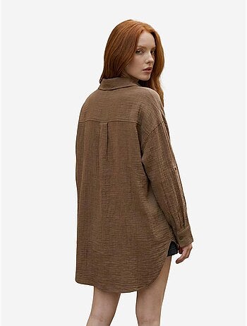 Camisa larga larga texturizada de corte oversize con cierre de botones my fashion