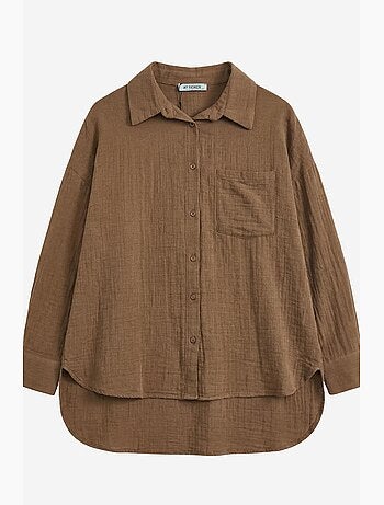 Camisa larga larga texturizada de corte oversize con cierre de botones my fashion