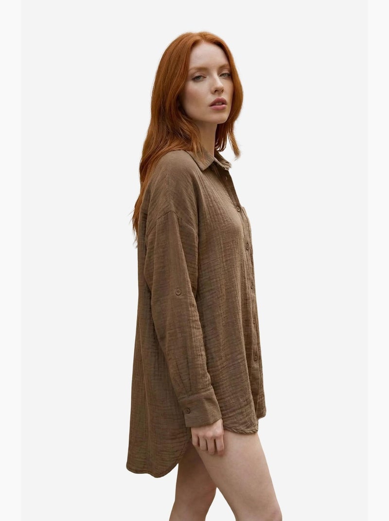Camisa larga larga texturizada de corte oversize con cierre de botones my fashion Marrón - Kiabi