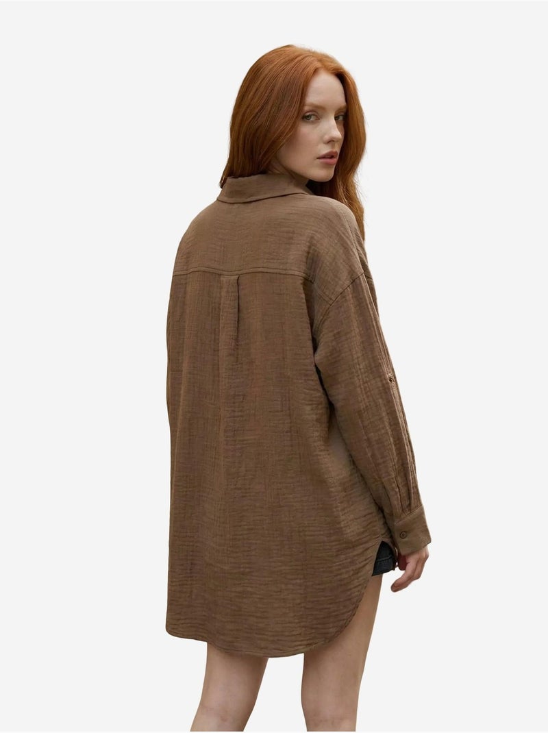 Camisa larga larga texturizada de corte oversize con cierre de botones my fashion Marrón - Kiabi