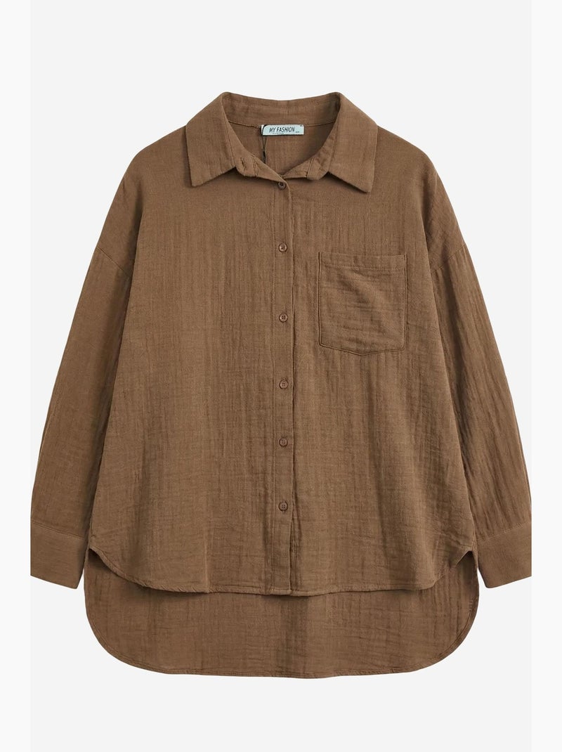 Camisa larga larga texturizada de corte oversize con cierre de botones my fashion Marrón - Kiabi