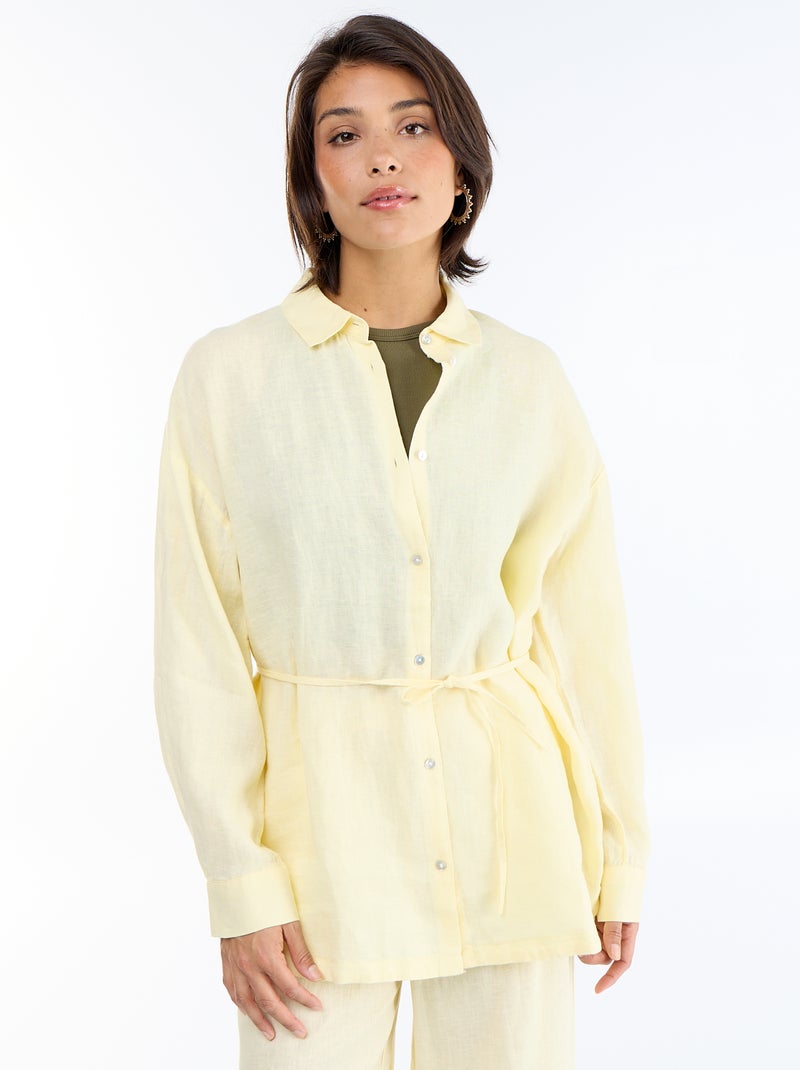 Camisa larga lisa Amarillo - Kiabi
