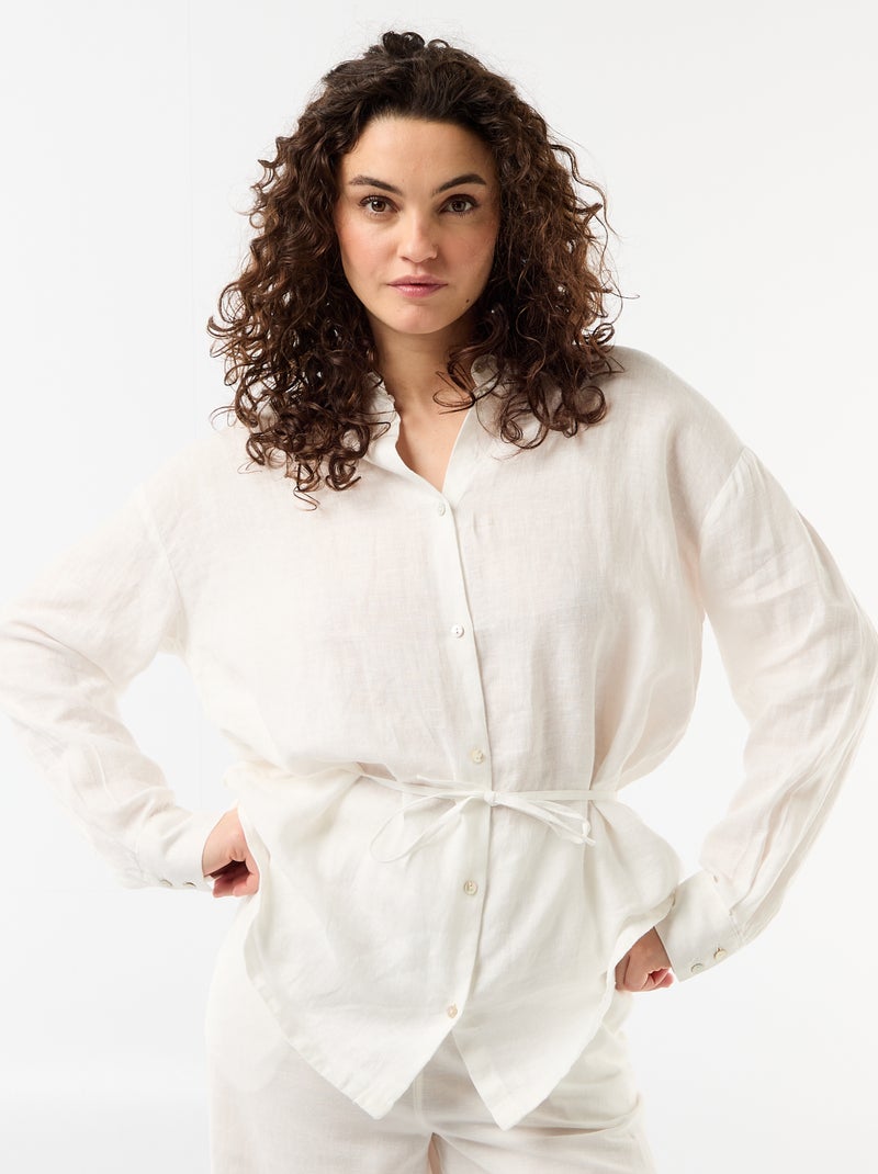 Camisa larga lisa Blanco - Kiabi