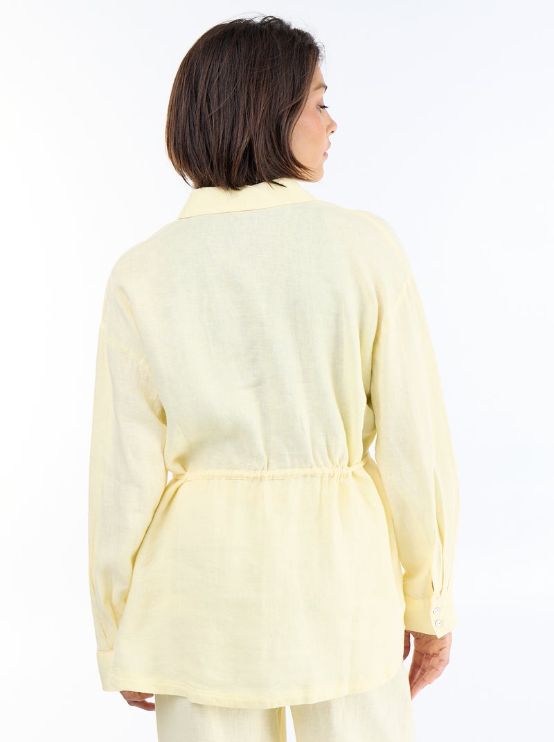 Camisa larga lisa de lino Amarillo - Kiabi
