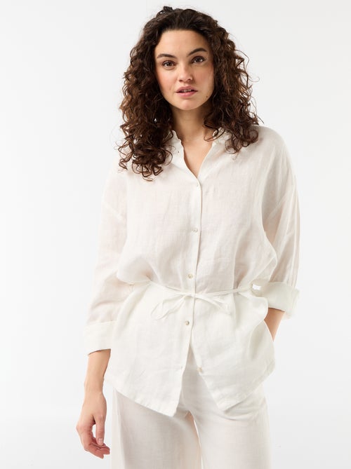 Camisa larga lisa de lino - Kiabi Camisa larga lisa de lino - Kiabi