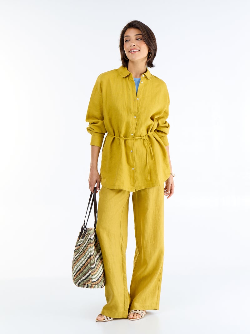 Camisa larga lisa Verde - Kiabi