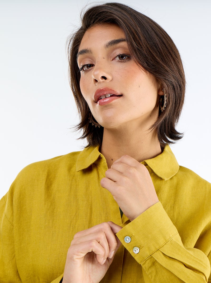 Camisa larga lisa Verde - Kiabi