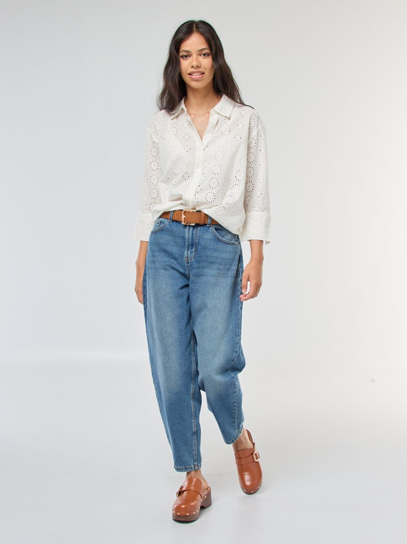 Camisa larga manga 3/4 con bordado inglés 'JDY' blanco - Kiabi