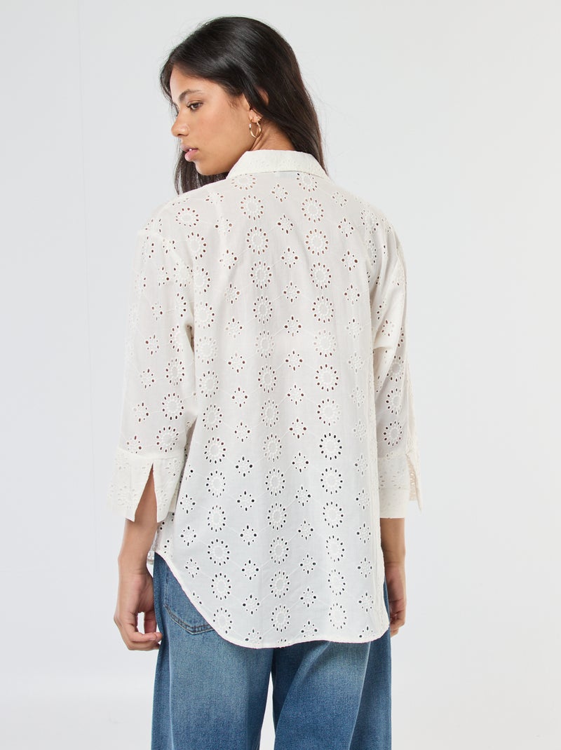 Camisa larga manga 3/4 con bordado inglés 'JDY' blanco - Kiabi