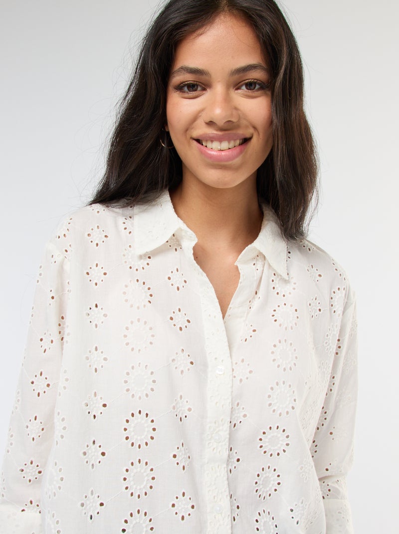 Camisa larga manga 3/4 con bordado inglés 'JDY' blanco - Kiabi
