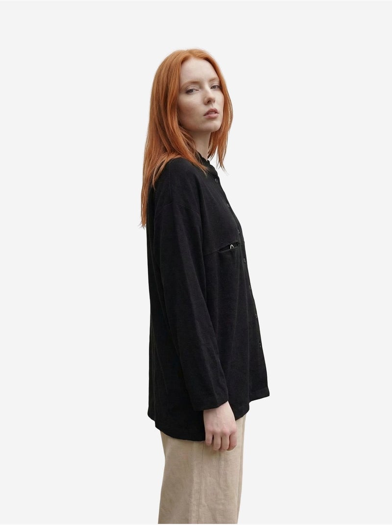 Camisa larga oversize de mezcla de lino de manga larga my fashion Negro - Kiabi