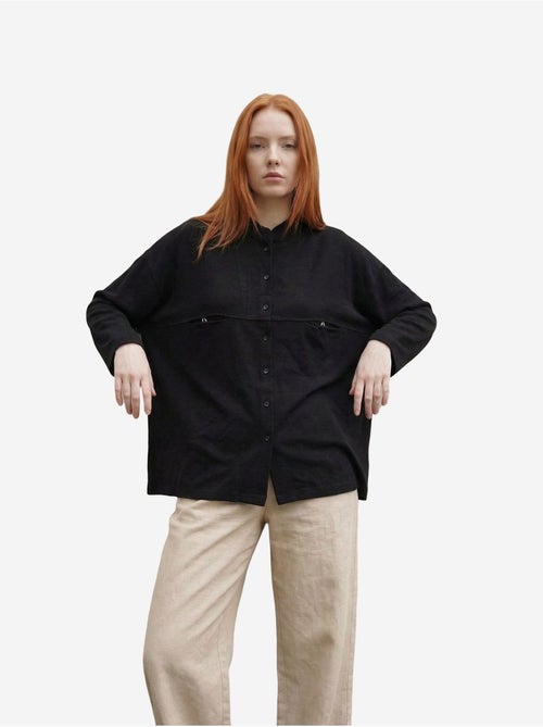 Camisa larga oversize de mezcla de lino de manga larga my fashion - Kiabi Camisa larga oversize de mezcla de lino de manga larga my fashion - Kiabi