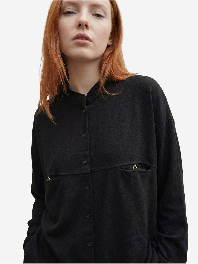 Camisa larga oversize de mezcla de lino de manga larga my fashion Negro - Kiabi