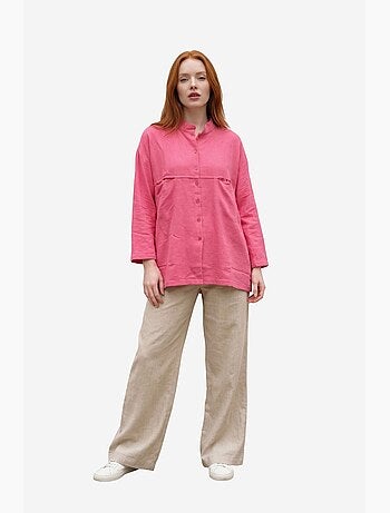 Camisa larga oversize de mezcla de lino de manga larga my fashion