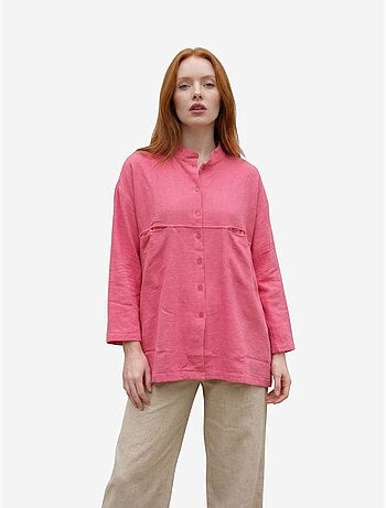 Camisa larga oversize de mezcla de lino de manga larga my fashion