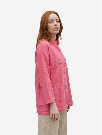 Camisa larga oversize de mezcla de lino de manga larga my fashion
