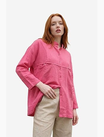 Camisa larga oversize de mezcla de lino de manga larga my fashion