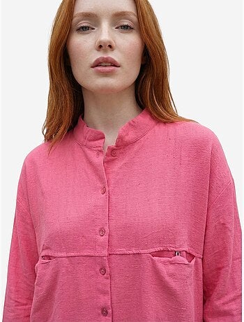 Camisa larga oversize de mezcla de lino de manga larga my fashion